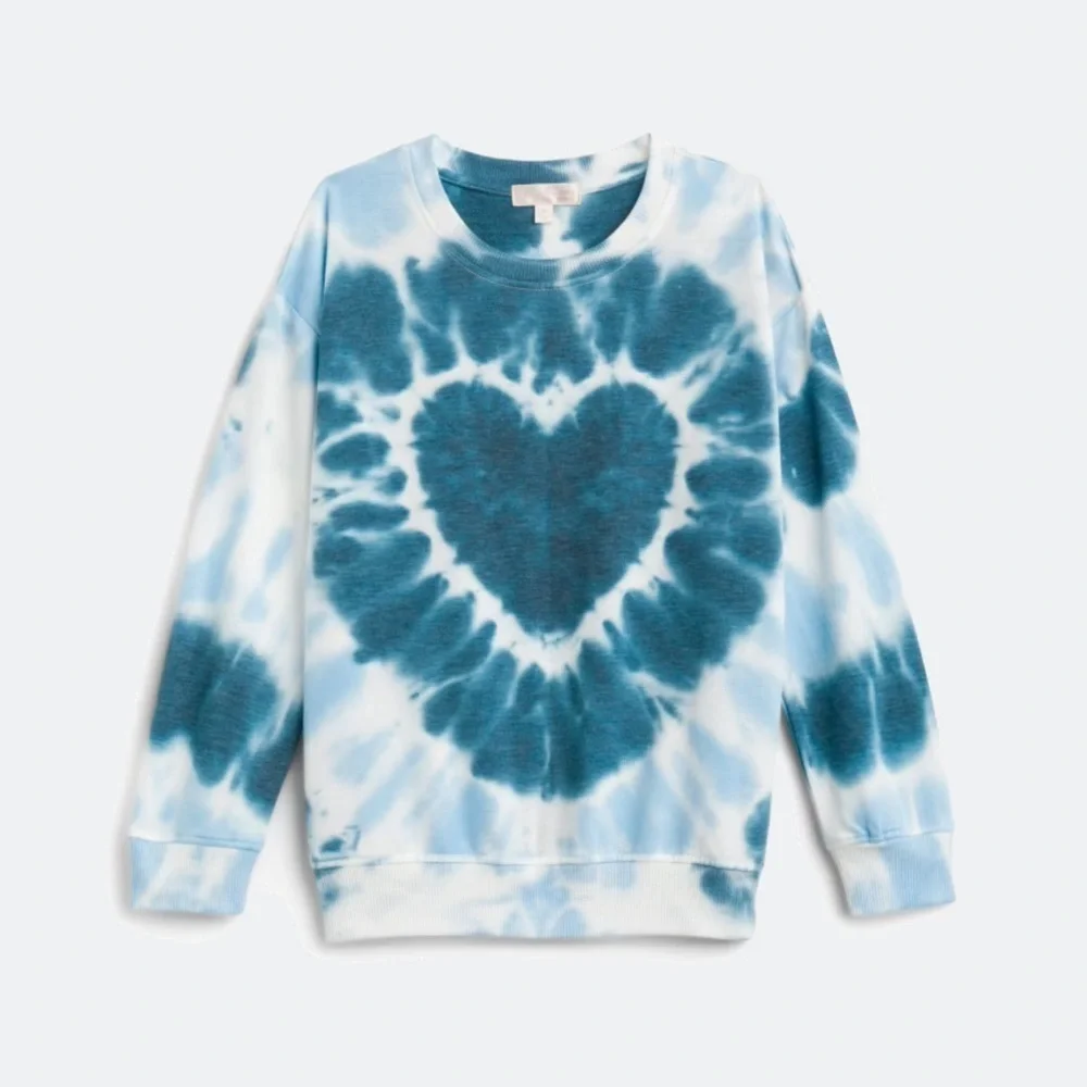 Heart Pattern Tie-Dye Kids Sweater - Teal